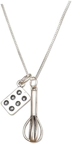 Sterling Silver 18 inch Chef Baker's Whisk and Muffin Cupcake Tin Necklace