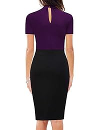 WOOSUNZE vestido de mujer de manga corta con bloque de color y corte ajustado para negocios