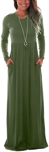 DawnRaid Women's Spring Casual Loose Solid Pocket Maxi Long Dress Plus Size Army Green X-Large