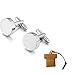 KUPOO Men's Rhodium Plated Cufflinks Silver Round Shirt Wedding (with Gift Bag)