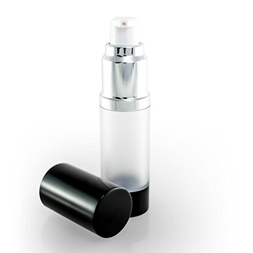 Luxe Empty Airless Pump Bottle with Lid for Homemade Beauty Products, Lotion and Serum (15 ML, Frosted Bottle with Glossy Black)
