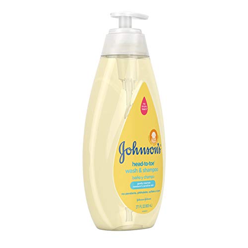 JOHNSON’S BABY HEAD-TO-TOE BABY WASH & SHAMPOO + ALOE & VITAMIN B5, 2-IN-1 BATH WASH GENTLY CLEANSES NEWBORN’S DELICATE SKIN & HAIR, HYPOALLERGENIC, NO ADDED PARABENS, DYES & SULFATES, 27.1 FL. OZ