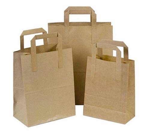 Schone Products (UK) Paper Carry Takeaway Lunch Bags- Brown Eco Friendly Safe Carrier Packets With Flat Handles (30)