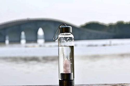 DeYue Crystal Water Bottle with Natural Rose Quartz Wand, Glass and Stainless Steel Modern Tumbler, Gem Infused Water Bottle for Healing and Energy