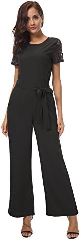 LSAME Womens Off Shoulder Mesh High Waist Wide Leg Long Romper Jumpsuits Cocktail Party (Black 01, Small)