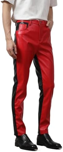 Faux Leather Biker Pants for Mens Vintage PU Trousers Punk Retro