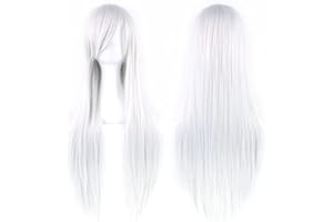 IMISSU 80cm Long Straight Natural Hair Cosplay Wigs with Bangs Colorful Halloween Costume Party Wig for Girl (Sliver White)