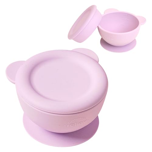 reliev(リリーブ) ファースト離乳食吸着ボウル ラベンダーパープル 5ヶ月～24ヶ月 吸盤付き 離乳食 食器 出産祝い ひっくり返しにくい 医療用プラチナシリコン使用 安全認証取得済み 容量メモリ付き