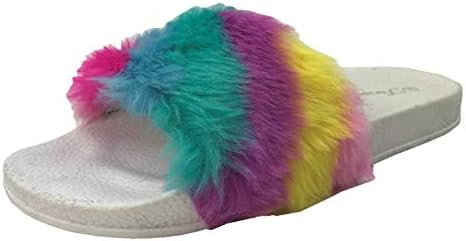 Wells Collection Women's Willow Faux Fur Soft Slides Flat Sandals Slipper