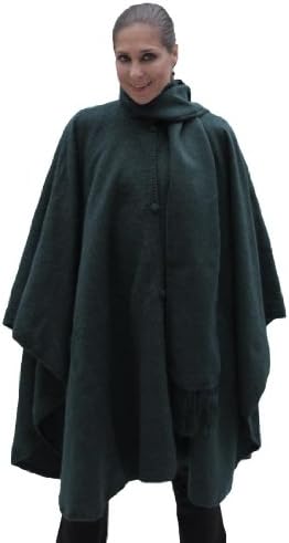 Alpaca Wool Cape Cloak with matching Scarf, Forest Green