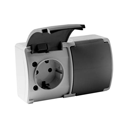 2-fach Steckdose Schuko IP44 Schukodose Doppelsteckdose + Klappdeckel 182-08DV