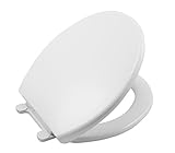 Quiet Slow Close White Round Toilet Seat and Lid - Quick Release Hinges, Wipe Clean Plastic, Lift Off Seats Make Cleaning Toilets Easy, Close Hinge Covers To Lock, Open Cover Slide Bolt To Remove