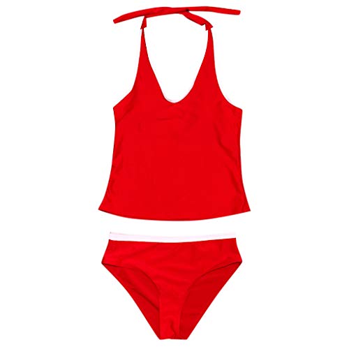 SSYUNO Women High Waisted Hanging Neck Bikini Swimsuit Two Piece Bathing Suit Top with Swim Bottom Bathing Suit Red