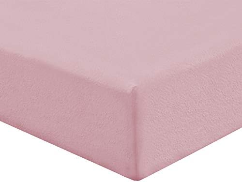 Highams 100% Brushed Cotton Fitted Sheet Plain Flannelette Thermal Warm Bedding, Blush Pink, Single