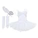 TiaoBug Kids Girl Sequins Beads Ballet Dance Tutu Dress Leotard Performance Swan Ballerina Costume with Gloves Hair Clip Set White 10-12