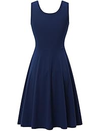 Huhot para dama sin mangas cuello en V vestido con bolsillo playa de verano Midi vestido tanque acampanado