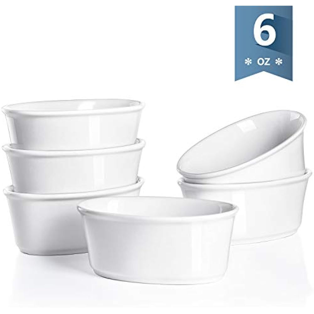 506.001 Porcelain Souffle Dishes Ounce, Oval Ramekins Baking, Set Of 6
