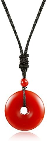 Mayting Adjustable Natural Red Agate Stone Pendant Necklace Healing Round Donut Grounding
