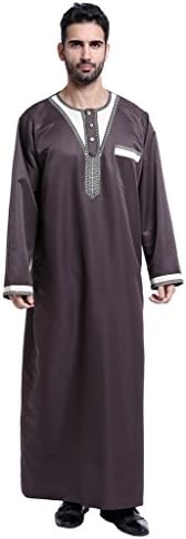 Men Saudi Thobe Daffah Dishdasha Islamic Arabian Kaftan,Coffee,XX-Large