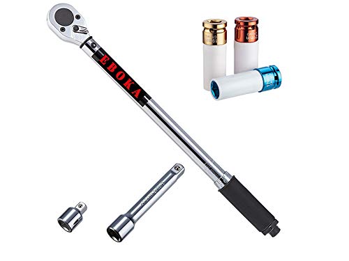 Torque Wrench 1/2 inch Drive Eboka OEM (10-150ft/Lb) 17 inch Universal Tire Change,includeCR-MO Protective Wheel Deep Socket Kit Set