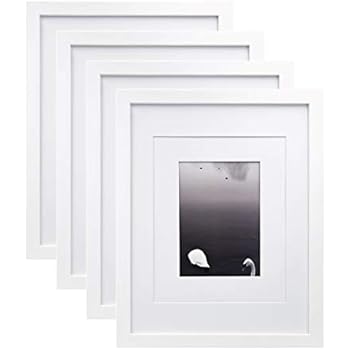 Egofine 11x14 Picture Frames 4 PCS White - Made of Solid Wood for Table Top and Wall Mounting for Pictures 8x10/5x7 with Mat Horizontally or Vertically Display Photo Frame White