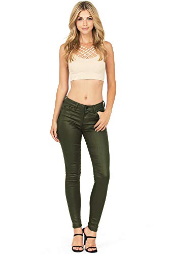 Celebrity Pink Women's Juniors Mid-Rise Jeggings Fit Skinny Pants (7, Coated Olive)