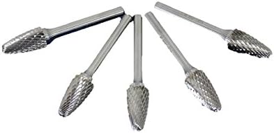 TEMOSF-5 5-Pack Set Double Cut Carbide Rotary Burr File, 1/2 Inch Head Round Tree, 1/4 Inch Diameter 2 Inch Long Shank
