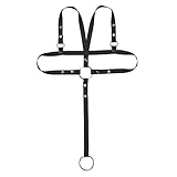 Agoky Men's Full Body Chest Harness One-Piece PU Leather Lingerie Jumpsuit with O-Rings Black One Size
