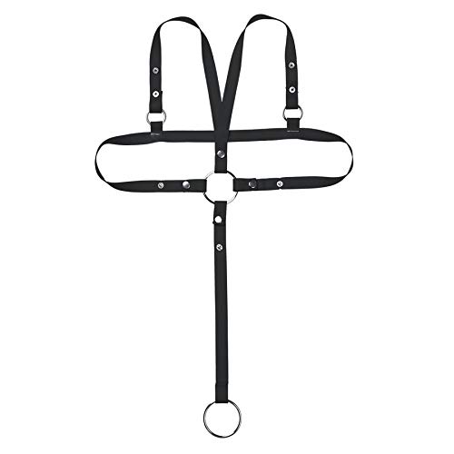 Agoky Men's Full Body Chest Harness One-Piece PU Leather Lingerie Jumpsuit with O-Rings Black One Size