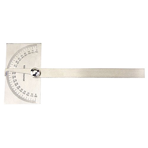 Groz Degree Protractor | Rectangular Head | Stainless Steel | 6-inch Blade Length | +/-5° Tolerance (01224)