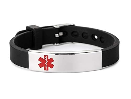 Medical Alert ID Bracelet Silicone Sport Emergency Wristband Black