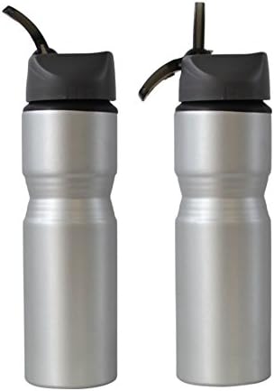 PPC Large-Mouth 28-Ounce Aluminum Bottle With Built-In Straw (2-Pack) - Silver