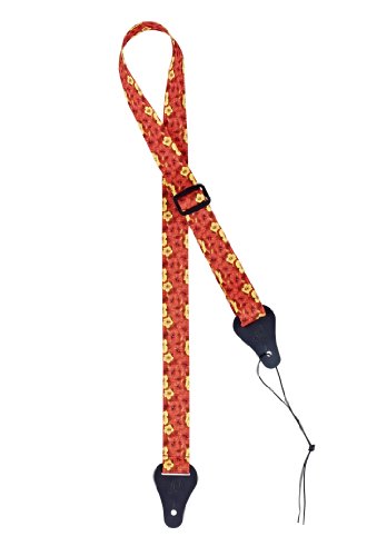 Ortega Guitars OUS-ORFL Strap Series Orange Flower Ukulele Strap with Strong Leather Ends, 37mm Width