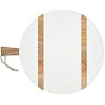 Mud Pie Large Round White/Natural Brown Wood Serving Paddle Board 25 1/5" x 20"