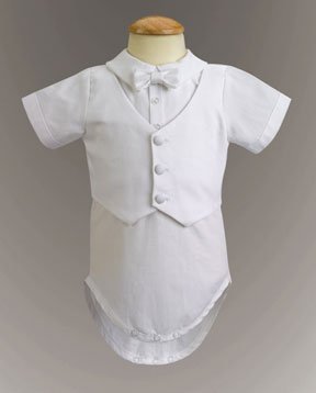 Boy's White Cotton Tuxedo with Pique Vest - 2T