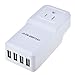 ABLEGRID 25W Multi USB 4 Port Wall Charger Rapid Station Charging For Apple Android (White)