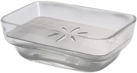 Soap dish, glass Stainless steel insert helps keep the soap dry and is easy to remove for cleaning.