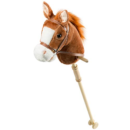 HollyHOME Stick Horse with Wood Wheels Real Pony Neighing and Galloping