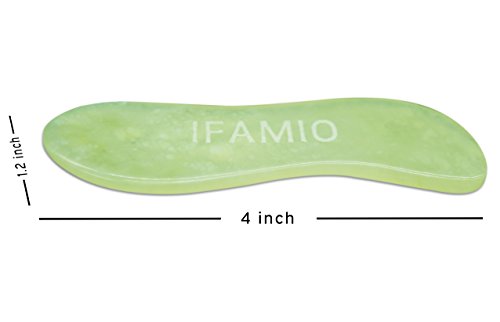 IFAMIO Handmade Jade Gua Sha Massage Tool, High Quality Natural GuaSha Stone Facial and Body Scraping Board for SPA Acupuncture Trigger Point Treatment, Best Physical Therapy Tool with Bag and Ebook