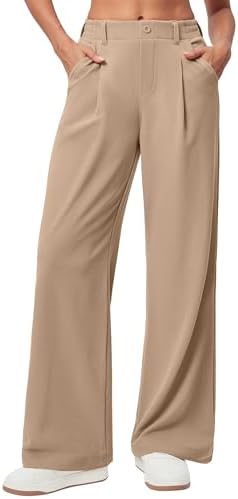 high waisted curvy fit dress pants sustainable $80 $100 Bamans Wide Leg Dress Pants High Elastic Waisted Slacks for Curvy Women Work Business Office Pants Casual Slacks Trousers with Pockets 29" Black S at Amazon Women's Clothing store