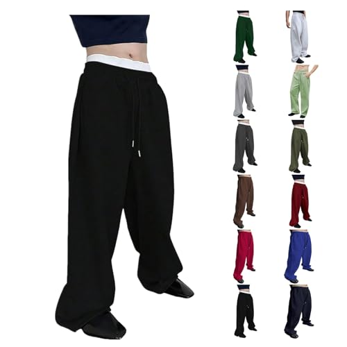 Joggers for Men UK Loose Fit Open Bottom Sweatpant Regular Fit Elasticated Waist Drawstring Trousers with Pockets Straight Leg Baggy Jogger Trousers Gym Workout Activewear S-3XL (Black, S)