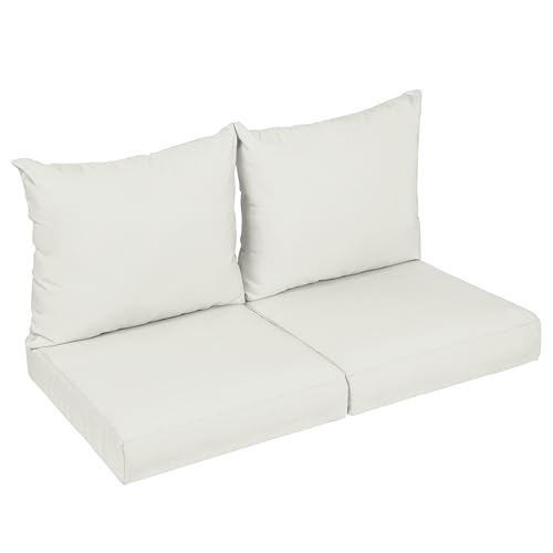 Sorra Home Boucle Snow Outdoor Loveseat Pillow Set Cushion, 50 in W x 25 in D x…