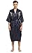 Mens Robe Chinese Silk Embroidered Dragon Pattern Kimono Bathrobe Yukata Pajamas with Waistband and Pockets (Navy Blue)