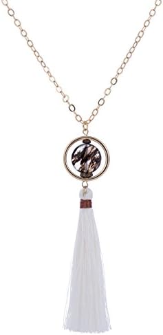 XAvoe Black White Tassel Pendant Necklaces for Women Fashion Simple Chain Knot Bond Charm Stone Long Necklace Jewelry (White)