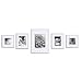 Gallery Perfect 5 Piece White Wood Photo Frame Gallery Wall Kit with Decorative Art Prints & Hanging Template