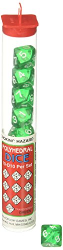 10D10 Dice Set, Transparent Green/White