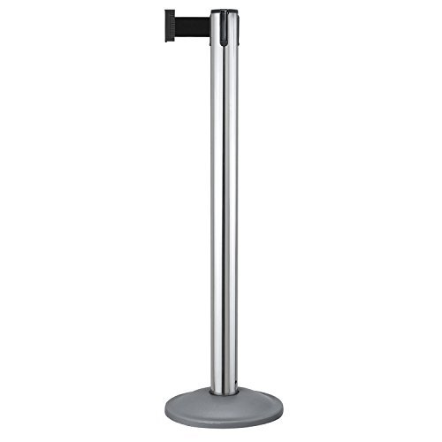 Beltrac Retractable Belt Stanchion for queue lines, Chrome and charcoal post with 7 foot Black Belt. by Lavi Industries