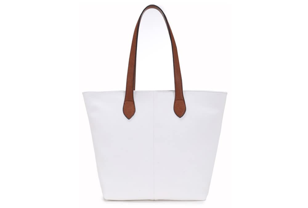 She & Bags Women Vegan Leather Classic Design Roomy Shopper Tote Handbag Ideal For Work Travel School (White)