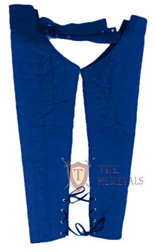 Medieval Lagging Thick Padded Chausses Lower Under Gambeson Hauberk SCA Armor (Blue, Belt Waist Ajustable and Length 40")