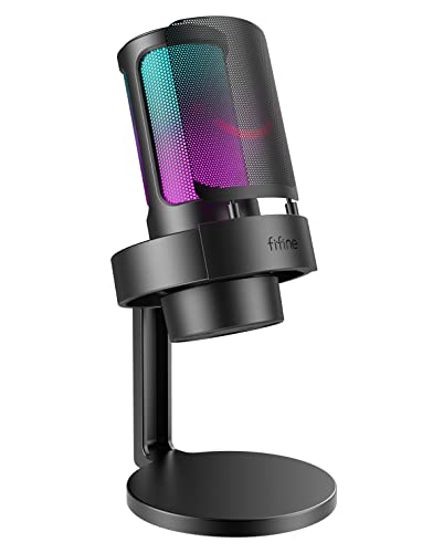FIFINE USB Mikrofon PC, Gaming Mikrofon für Streaming Podcast Studio, Microphone USBC für PS4 PS5 MAC mit RGB-Steuerung, Stummschalter, Kopfhöreransch